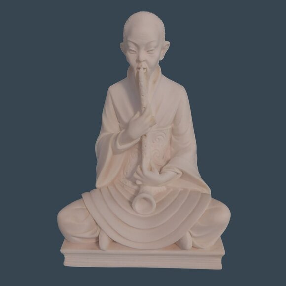 Arnoldo Giannelli Other - Arnoldo Giannelli Man Playing Horn Alabaster Sculpture Vintage